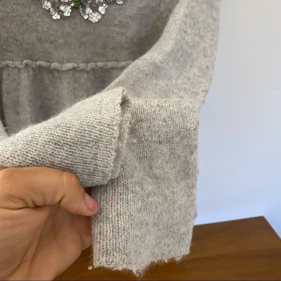 Free People Scoop Neck Wool Blend Embellished Open Tie Back Sweater - Picture 5 of 7